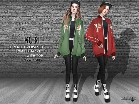 KORI - Oversized Bomber Jacket - Top Cc Skin, Sims 4 Tsr, Steampunk Skirt, Cc Clothes, Sims 4 Dresses, Sims 4 Downloads, Sims4 Clothes, Sims4 Cc, Sims 4 Cas