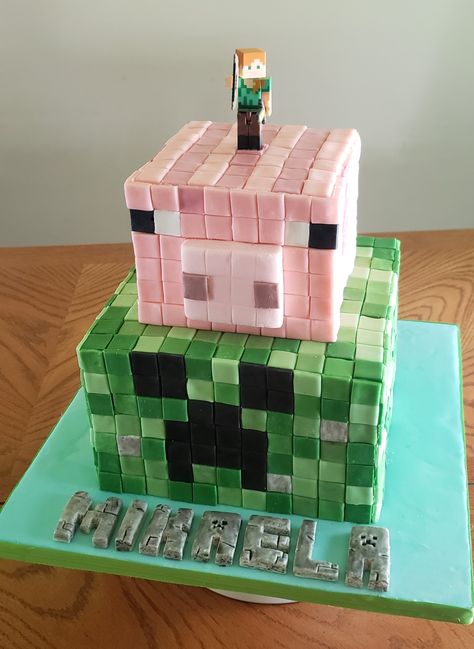 Minecraft Pig Cake, Creeper Cake, Pig Cakes, Minecraft Pig, Minecraft Birthday Cake, Minecraft Theme, Magical Birthday, Pig Cake, Minecraft Birthday Party