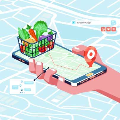 Hire Food Delivery App Developers - Riseup Labs Grocery Delivery App, Restaurant App, Vector Illustration Character, Web Development Programming, Food Map, Food Delivery App, Food Technology, Vector Food, Isometric Illustration