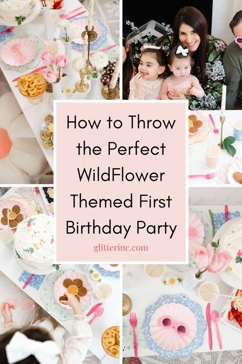 Celebrate her first birthday with a wildflower theme party! Explore stunning decoration ideas and a beautiful wildflower birthday cake. This first birthday party is perfect for a flower themed party, complete with spring-inspired food and more. Garden Theme First Birthday Party, Diy Wildflower Party Decor, Wildflowers Birthday Theme, Food At First Birthday Party, One Year Old Flower Party, Wildflower First Birthday Girl Decor, Floral Theme Birthday Party Outdoor, Wildflower Birthday Food Ideas, Wildflower Birthday Outfit