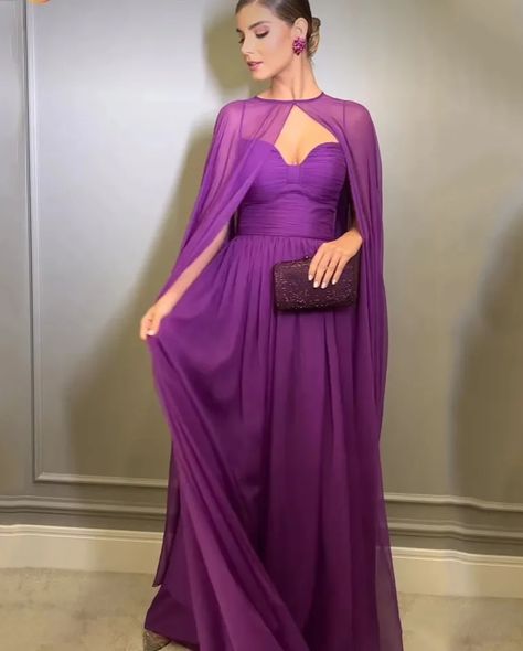 Dress With Cape, Formal Prom Dress, Cape Dress, Floor Length Dresses, Formal Dresses Prom, Purple Dress, Floor Length, Evening Dresses, Cape