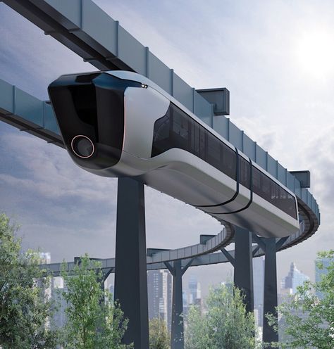 Hanging Monorails are Here to Stay | Yanko Design Futuristic Train, Cars Futuristic, Teknologi Futuristik, Train Design, Future Transportation, City Vehicles, Fotografi Kota, Futuristic City, Future City