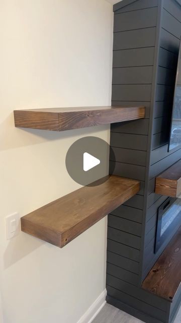 AV Wood Designs on Instagram: "Custom floating shelves install …….  • • • #floatingshelves #floating  #homedecor #home #livingroom #shelves #woodwork #woodworking #finewoodworking #wood #mantel #fireplacedecor #fireplace #electricfireplace #shiplap  #bench #wood #featurewall #handmade" Diy Floating Shelves By Fireplace, Floating Shelves With Fireplace, Floating Shelf Beside Fireplace, Shiplap Fireplace Floating Shelves, Floating Shelves On Fireplace Wall, Shelf Fireplace Ideas, Living Room With Shiplap Fireplace, Modern Fireplace Floating Shelves, Modern Fireplace With Floating Shelves