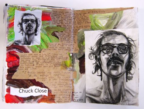 Chuck Close sketchbook page. Chuck Close Gcse Sketchbook, Chuck Close Artist Research, Chuck Close Art, Artist Research Page, Chuck Close, Gcse Art Sketchbook, Art Diary, Sketchbook Pages, Gcse Art