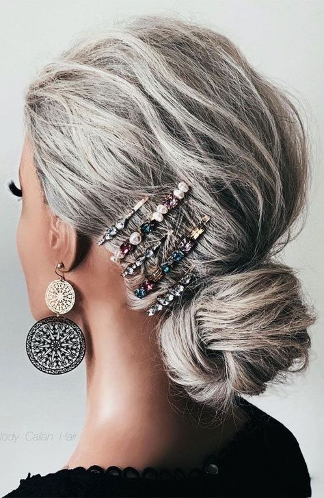 Cute Updo Hairstyles, Cute Hairstyles Updos, Grey Hair Inspiration, Updo Styles, Long Gray Hair, Updos For Medium Length Hair, Bridesmaid Hair Short, Low Bun, Updo Hairstyles