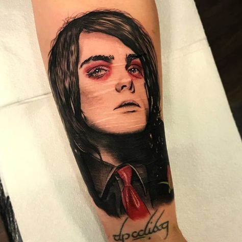 Gerard Way Tattoo Ideas, Three Cheers For Sweet Revenge Tattoo, Gerard Way Face, Gerard Way Portrait, Gerard Way Tattoo, Revenge Tattoo, My Chemical Romance Tattoo, Way Tattoo, Three Cheers For Sweet Revenge