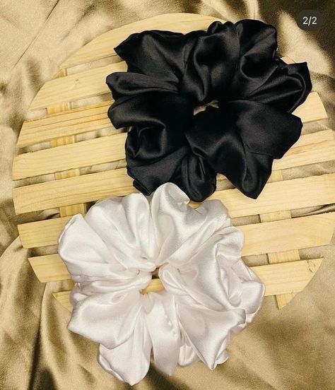 2 beautiful satin scrunchie  1 x black  1 x white  as shown on the picture Black Scrunchies, Pink Hair Accessories, Satin Hands, Gift Inspo, Diy Hair Accessories, Green Satin, Diy Hairstyles, Black Satin, Pink Hair