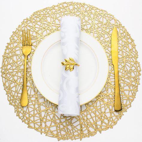 PRICES MAY VARY. Size: Include 6 pack round placemats. Each diameter measurement is 15inch/38cm, best decorative mat on table. Material: Made of pressed vinyl, clean with a damp cloth, dry very quickly, then and look perfectly new again. Decor: Give a touch of glam to your table! Can be used as placemat, charger " plate " , or simply as a decorative accent piece, a wonderful finishing touch to your tables. Design: Hollow-out line exquisite design with color adds great decorations to your home, k Gold Table Setting, Coffee Table Mat, Circle Table, Round Placemats, Plate Mat, Mantel Redondo, Table Ronde, Table Pads, Dining Table Set