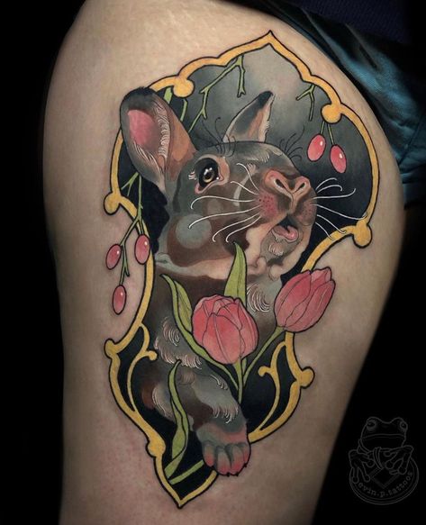 Neo Traditional Rabbit, Traditional Tattoo Rabbit, Traditional Rabbit Tattoo, Traditional Tattoo Reference, Neo Traditional Art, Mysterious Tattoo, Gothic Tattoos, Neo Tattoo, Rabbit Tattoo