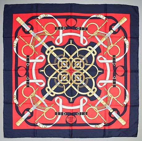 A Hermès silk scarf "Eperon D'Or". - Bukowskis Red Silk Scarf, Blue Silk Scarf, Hermes Accessories, Silk Accessories, Vintage Silk Scarf, Vintage Hermes, Hermes Scarf, Silk Twill, Red Silk