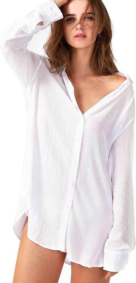 TOUSYEA Sleep Shirts for Women Button Down Shirts Long Sleeve Sleepwear Swimsuit Cover Ups Soft Pajama Tops White M at Amazon Women’s Clothing store Sleep Shirts For Women, Button Down Sleep Shirt, Women Button Down Shirt, Oversized Button Down Shirt, Women's Button Down Shirt, Shirts Long Sleeve, Soft Pajamas, Cover Ups, Sleep Shirt