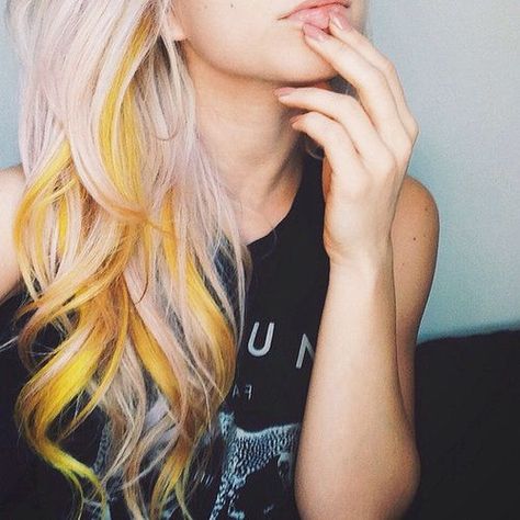 Yellow Hair Color, Peekaboo Highlights, Rainbow Hair Color, Hair Blond, Hair Color Chart, Popsugar Beauty, Bright Hair, Colour Ideas, Trendy Hair Color