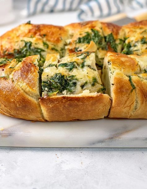 Spinach and Artichoke Stuffed Bread Stuffed Baguette, Artichoke Stuffed, Stuffed Bread, Hearty Meal, Creamed Spinach, Artichoke Dip, Frozen Spinach, Artichoke Hearts, French Bread