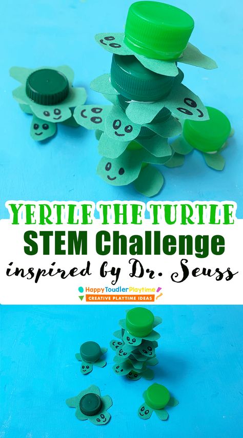 Yertle the Turtle STEM Challenge - Happy Toddler Playtime Turtle Science Activities, Stem Library Activities, Turtle Stem Activities, Yertle The Turtle Activities, Turtle Math Activities Preschool, Animal Stem Activities, Dr Seuss Sensory Bin, Dr Seuss Stem, Yertle The Turtle