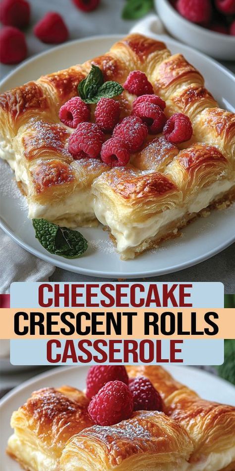 Cheesecake Crescent Rolls Casserole Ingredients: 2 cans of refrigerated crescent roll dough 2 (8 oz) blocks of cream cheese, softened to room temperature 1 cup granulated sugar 1 teaspoon vanilla extract 1/4 cup melted butter 1 tablespoon ground cinnamon 2 tablespoons granulated sugar #cheesecake #easyrecipes #camilarecipes Apple Crescent Roll Dessert, Apple Crescent Rolls, Cheesecake Crescent Rolls, Crescent Roll Recipes Dessert, Crescent Roll Casserole, Crescent Roll Dessert, Puff Pastry Recipes Dessert, Crescent Roll Cheesecake, Cinnamon Crescent Rolls