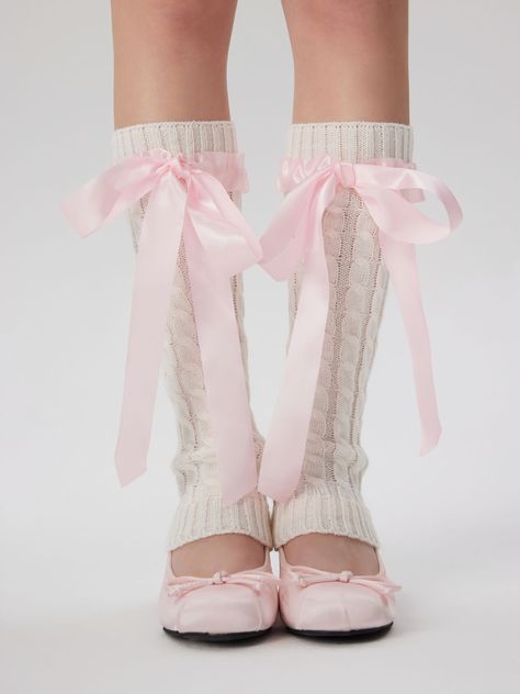 Bowknot Decor Leg Warmers - Cider Cute Leg Warmers, Pink Leg Warmers, Cute Leg, Pretty Heels, Winter Outfits Warm, Princess Core, Kawaii Fashion Outfits, Acrylic Fiber, Dope Fashion