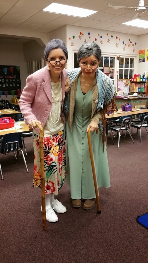 Senior Citizen Costume, Old People Costume, Granny Costume, Grandma Costume, Valentine's Activities, Grandma Clothes, Old Lady Costume, Spirit Week Outfits, School Dress