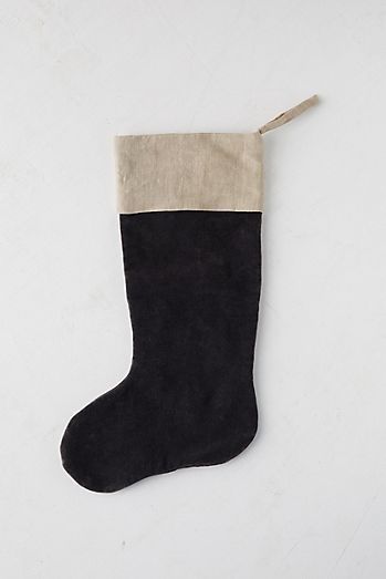 Velvet + Linen Stocking Velvet Christmas Stockings Ideas, Moody Christmas Stocking, Black Velvet Christmas Ornaments, Brown Christmas Stocking, Black Velvet Christmas, Beige Stockings Christmas, Velvet Christmas Ornaments, Linen Stocking, Black Christmas Stocking