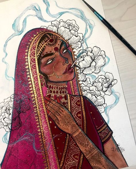 Crown The Brown: The South African South Asian Artist - Darshini Chetty Modern Indian Art, Indian Illustration, South Asian Art, Indian Art Gallery, Indian Folk Art, Indian Aesthetic, Indian Art Paintings, Art Drawings Sketches Creative, Art Inspiration Painting