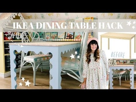 Ikea table hack for a dining room. The cheapest DIY with the Ingo table for a kitchen. This budget friendly project has an easy tutorial for squiggle trim. We're using it as a Lego table in a kids room or a play room Ingo Ikea Hack, Dining Table Hack, Ikea Ingo Table, Ikea Dining Table Hack, Ingo Table, Ikea Table Hack, Ikea Dining Table, Ikea Dining, Ikea Table