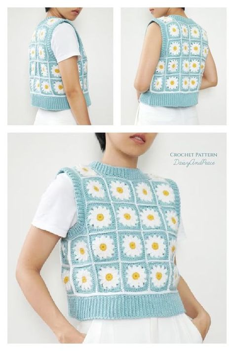 Floral Granny Vest Crochet Pattern Granny Square Sleeveless Top, Granny Square Sweater Vest Pattern Free, Crochet Button Up Shirt Pattern Free, Granny Square Top Crochet Pattern Free, Square Crochet Top Pattern, Granny Square Vest Pattern Free, Granny Square Vest Pattern, Granny Square Crochet Vest, Granny Square Tank Top