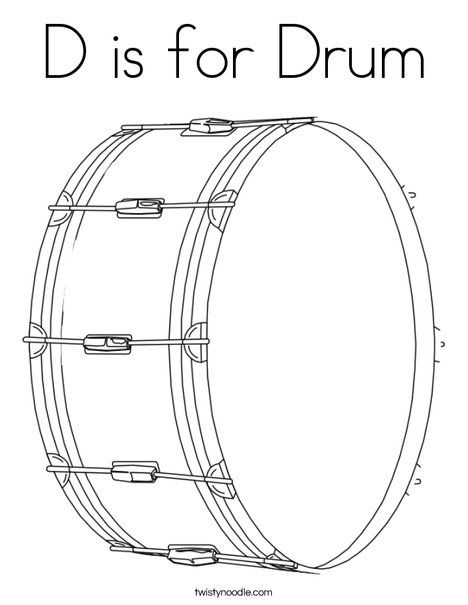 D is for Drum Coloring Page - Twisty Noodle Playing Drums Drawing, Drum Coloring Page, Drawing Of Drum Set, Cartoon Drum Set, Drum Kit Illustration, Drum Drawing, Drums For Kids, D Is For Dog, Printable Flower Coloring Pages