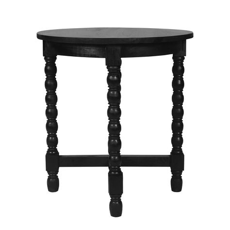 Adair Bobbin Leg Side Table, Black Satin Chic Bedside Table, Column Table, Solid Wood Side Table, Antique Aesthetic, Wood End Table, Round Accent Table, Wood Accent Table, Accent Side Table, Black Side Table