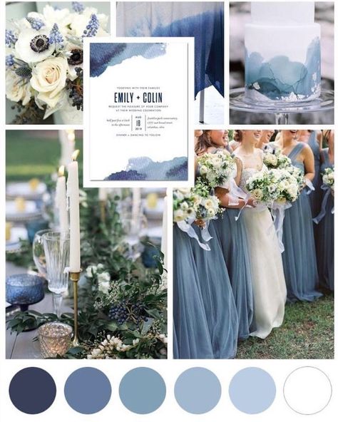 Watercolor Wedding Theme, Wedding Color Scheme, Blue And White Wedding, Blue Themed Wedding, Wedding Colors Blue, Blue Theme, Dusty Blue Weddings, Wedding Theme Colors, Wedding Color Palette