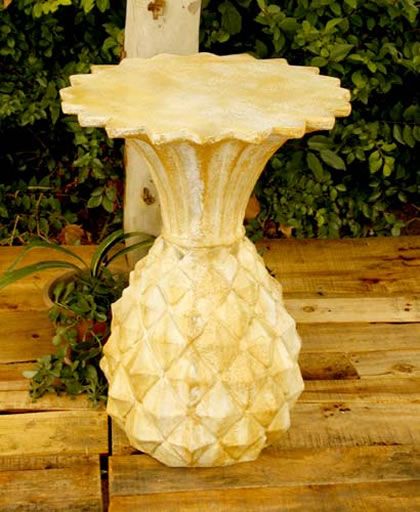 Pineapple Pedestal perfect for outdoor garden use available at AllSculptures.com Pineapple Table, Front Yard Decor, Pineapple Theme, Pineapple Planting, Solid Wood Side Table, Front Yard Design, Pineapple Decor, Glass Side Tables, Metal Dining Table