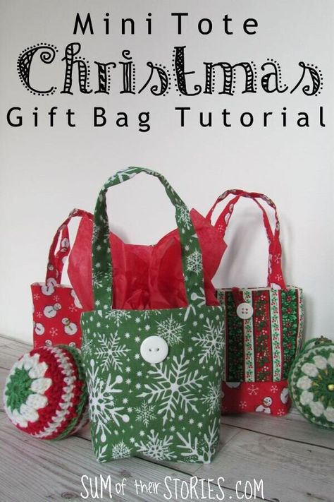 Homemade Gift Bags, Crafty Staci, Sewing Christmas Gifts, Mini Gift Bags, Christmas Sewing Projects, Gift Bags Diy, Reusable Gift Bags, Easy Christmas Decorations, Christmas Tote