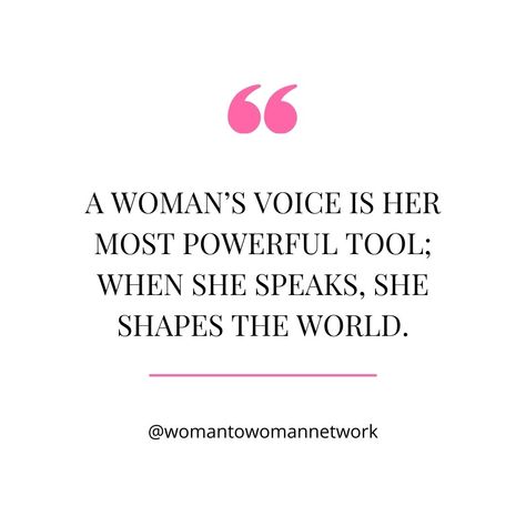 A woman's voice is her most powerful tool—it has the ability to influence, inspire, and create lasting change. When she speaks, she shapes the world around her. 🌍 Whether in business, leadership, or personal development, every woman has a voice worth hearing. Speak up, amplify your impact, and let the world know what you stand for. Your voice matters, and it’s time to use it! 🔗 Visit womantowomannetwork.com to join a community of women using their voices to empower, uplift, and create positi... Voice Quotes, Your Voice Matters, Community Of Women, Business Leadership, 2025 Vision, Word Up, Your Voice, Most Powerful, Every Woman