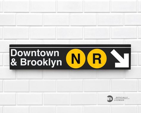 Downtown & Brooklyn N-R Trains New York City Subway Sign | Etsy Subway Signs, Ny Subway, Downtown Brooklyn, Train Map, Alphabet Signs, New York City Subway, Subway Sign, City Sign, New York Subway