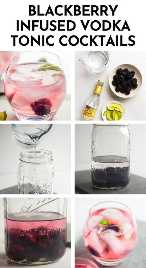 This easy vodka cocktail features fresh blackberries and a homemade blackberry infused vodka! Shake berries and vodka together in a large jar and let it infuse in the fridge for a few days to make your own flavored vodka, or save time and muddle fresh blackberries directly into each vodka tonic drink. An easy vodka soda recipe for summer entertaining! One of our favorite summer vodka cocktails - easy to customize with other fresh berries. Easy Vodka Cocktail, Vodka Soda Recipe, Blackberry Vodka, Cocktails Easy, Vodka Cocktails Easy, Summer Vodka Cocktails, Vodka Tonic, Recipe For Summer, Tonic Drink