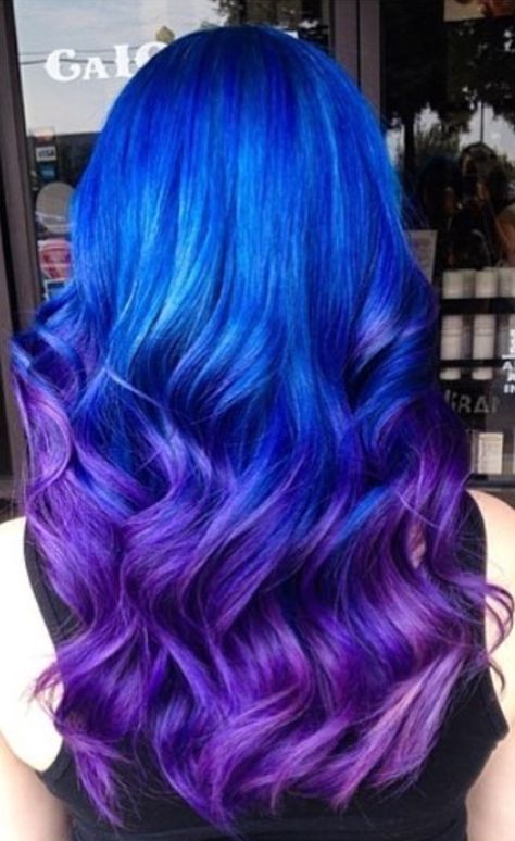 Blue And Purple Ombre Hair, Blue And Purple Hair, Purple Ombre Hair, Blue Ombre Hair, Vivid Hair Color, Cute Hair Colors, Colourful Hair, Bright Hair Colors, Beautiful Hair Color