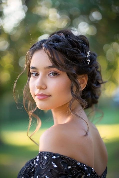 25 Cute Hairstyles For Quinceaneras That Will Make You Feel Like a Princess Aurora Quince, Hairstyles With Tiara, Quince Hair, Quince Party, Sweet 16 Hairstyles, Quinceanera Planning, Feel Like A Princess, Quinceanera Ideas, Quinceanera Hairstyles