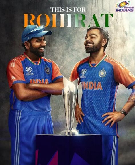 Rohit Sharma and Virat Kohli Smiling with the World Cup Trophy in front of them Rohit And Virat, King Kohli, India Cricket Team, India Win, T20 World Cup, Mumbai Indians, We Are The World, Cricket Team, World Cup