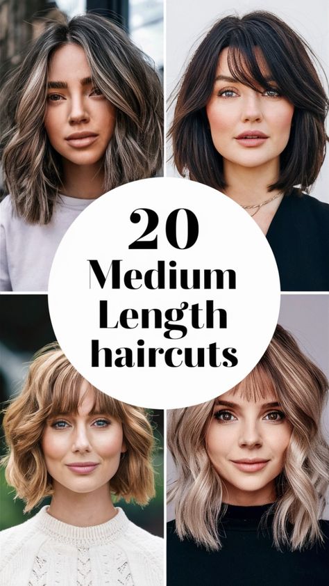 A medium length haircut with layers is perfect for adding movement and volume. Ideal for round faces, this style can be paired with curtain bangs for a soft and trendy look. Whether you have fine hair or thick hair, this versatile cut works beautifully with straight or wavy hair and suits both men and women. Haircut With Layers And Bangs, Medium Hair With Curtain Bangs, Medium Length Haircut With Layers, Haircut With Layers, Layers And Bangs, Latest Haircuts, Medium Length Haircut, Pixie Styles, Elegant Look