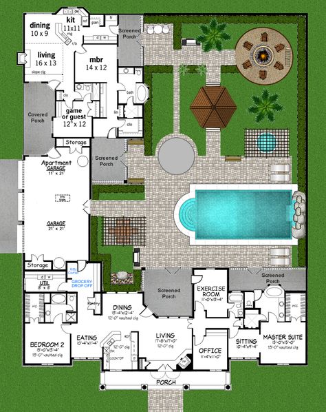 Mother In Law Apartment, Multigenerational House Plans, Multigenerational House, In Law House, Basement House Plans, House Plans Mansion, Mansion Floor Plan, Courtyard House Plans, House Plans One Story