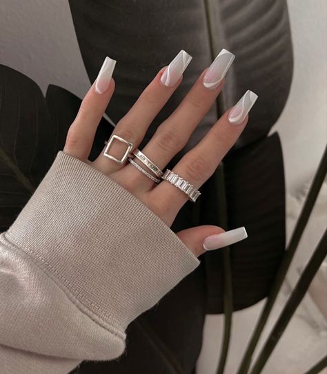 Detailed Nails, Nagel Tips, Simple Acrylic Nails, Blush Nails, Classy Acrylic Nails, Short Square Acrylic Nails, White Nail, Acrylic Nails Coffin Short, Square Acrylic Nails