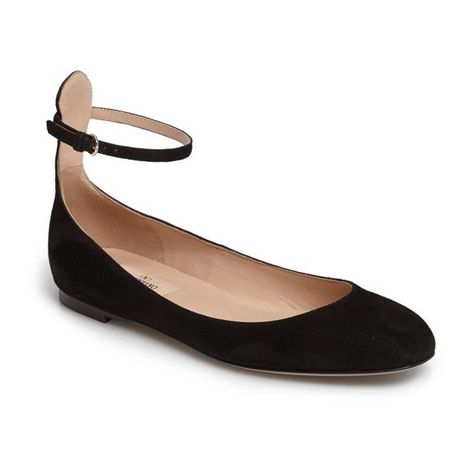 Women's Valentino Ankle Strap Ballet Flat (21335 TWD) ❤ liked on Polyvore featuring shoes, flats, black suede, ballet pumps, strappy flats, ankle tie ballet flats, ankle wrap ballet flats and t-strap flats Black Ballet Shoes, Valentino Flats, Black Suede Flats, Trendy Womens Shoes, Strap Flats, Black Suede Shoes, T Strap Flats, Black Ballet, Wedding Shoes Flats