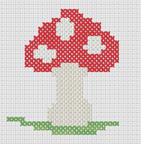 Cross stitch free mushroom pattern Mushroom Cross Stitch, Beaded Cross Stitch, Cute Cross Stitch, Beaded Cross, Free Cross Stitch, Tapestry Crochet, Cross Stitch Flowers, A Cross, Cross Stitch Charts