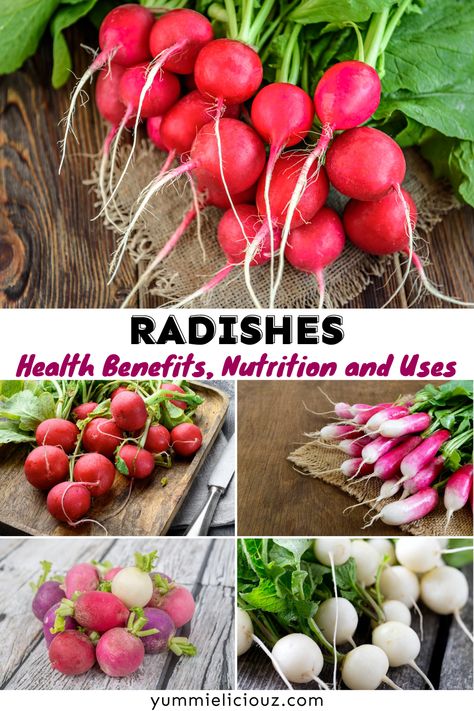 Health benefits of radishes. Nutrition and uses of radishes. Radish Health Benefits, Radish Benefits, Benefits Of Radishes, Radishes Benefits, Health Benefits Of Radishes, Snacky Foods, Watermelon Benefits, Vegetable Benefits, Watermelon Radish