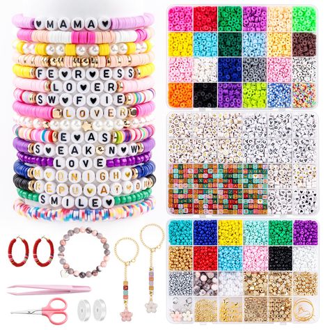 PRICES MAY VARY. ✨Ideal Friendship Bracelet Making Kit✨: Our clay beads are made of premium polymer clay, ensuring they are safe, environmentally friendly, lightweight, and comfortable to wear. They are also waterproof and resistant to fading, guaranteeing long-lasting durability. Taylor fans gather! With a wide range of letter beads, you can spell out names, words, lyrics, album titles, or phrases on the bracelets to make them truly unique. Use this clay bead bracelet kit to make a friendship b Alphabet Birthday, Friendship Bracelet Kit, Glass Beads Bracelet, Bracelet Making Kit, Alphabet Number, Bracelet Kit, Bracelet Kits, Clay Bead, Birthday Diy