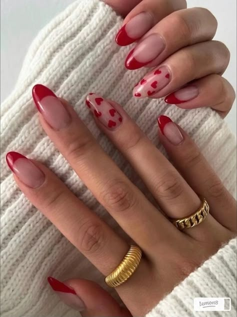 Nails Red French Tip, Nails Red French, Red French Tip, French Tip Press On Nails, Romantic Nails, Red French, Nail Designs Valentines, Simple Gel Nails, Valentine Nails