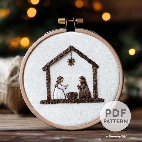 TheEmbroideryLoftCo - Etsy Canada Embroidery Nativity Scene, Nativity Embroidery Patterns, Nativity Embroidery, Christian Embroidery, Modern Hand Embroidery Patterns, Pdf Embroidery Pattern, Embroidery Sampler, 25 Days Of Christmas, Nativity Ornaments