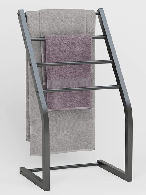 AmazonSmile: Towel Rack Freestanding Floor Stand for Bathroom - 4-Tier Metal Towel Ladder Modern Towel Display Rack Throw Blankets Quilts Holder Organizer for Bath Laundry Room, Pool Area, Bedroom Matte Black : Home & Kitchen Pool Towel Holders, Towel Racks For Bathroom, Metal Towel Racks, Bath Towel Racks, Free Standing Towel Rack, Towel Holder Stand, Towel Display, Iron Furniture Design, Blanket Rack