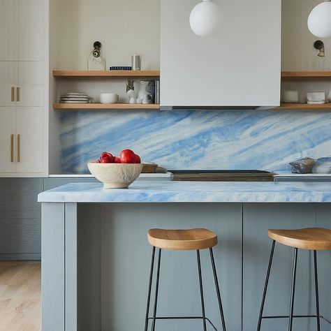 ntroducing Marble Calcite Blue Countertops: Elevate Your Kitchen with Timeless Elegance! 💙✨ Looking to add a touch of sophistication and luxury to your kitchen? Look no further than Marble Calcite Blue countertops! Here's why they're the perfect choice for your culinary haven: 1️⃣ Exquisite Beauty: With its mesmerizing blue hues and intricate veining, Marble Calcite Blue countertops make a stunning focal point in any kitchen, adding a touch of elegance and opulence. 2️⃣ Timeless Appeal: Ma... Blue Marble Countertops, Blue Countertops, Blue Granite Countertops, Blue Kitchen Island, Blue Granite, Marble Counter, Remodel Kitchen, Blue Kitchens, Blue Marble