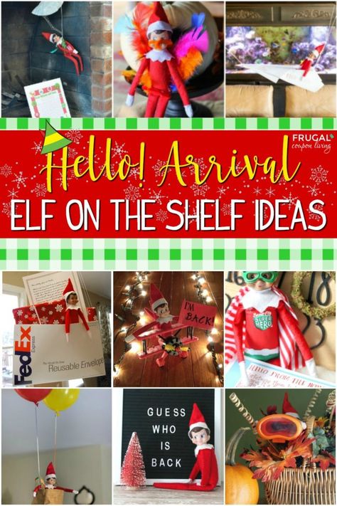 Elf is headed back to your home to the North Pole. Eighteen creative Elf on the Shelf Ideas for Arrival - Ways to say hello to your elf on their first night. #Elfie #theelfontheshelf #elfontheshelf #frugalcouponliving #elfideas #elfontheshelf2019 #elfontheshelf2018 #elfontheshelfideas #funnyelfontheshelf #elfontheshelfideasforkids #elfontheshelfideasforarrival #arival #firstnight #firstdayofelf Elf On The Shelf Arrival, Elf Printables, Ways To Say Hello, The Elf On The Shelf, Elf Activities, Elf Fun, Night Elf, Happy Thanksgiving Quotes, Christmas Balloons