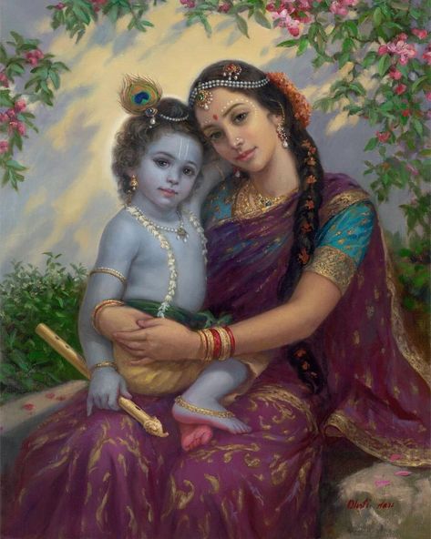 SACRED ART on Instagram: “🔸Mother Yashoda with Krsna: Original painting by Dhrti Dasi. Art available by direct message requests and online @…” Yashoda And Krishna Baby, Yashoda Krishna, Art Krishna, Krishna Lila, Buddha Artwork, Radha Painting, Krishna Drawing, Krishna Flute, Bal Krishna