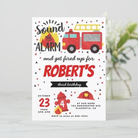 Fireman birthday Party Invitation Fireman Birthday Party, Second Birthday Boys, Fireman Birthday, Firefighter Birthday, Themes Ideas, Kids Themed Birthday Parties, Fun Party Themes, Firetruck Birthday, Birthday Themes For Boys